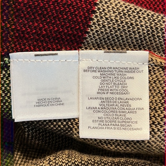 KASPER small womens knit cardigan black red tan 3/4 sleeve multicolor block NWT - Picture 6 of 11